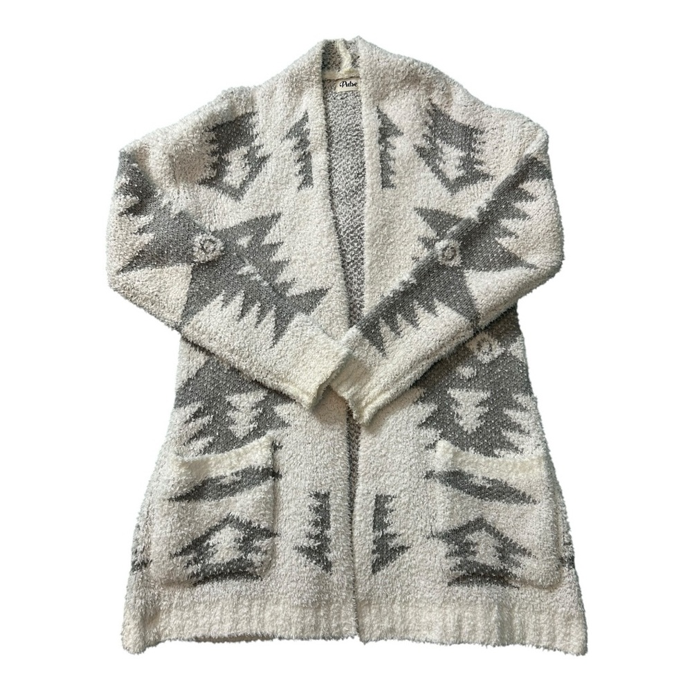 Pulse Boutique Blanket of Love Aztec Knit Cardigan - Size M, White/Gray - Picture 7 of 12